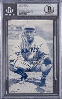 1927 Exhibits Zack Taylor Twice-Signed Card – Beckett GEM MT 10 Signature